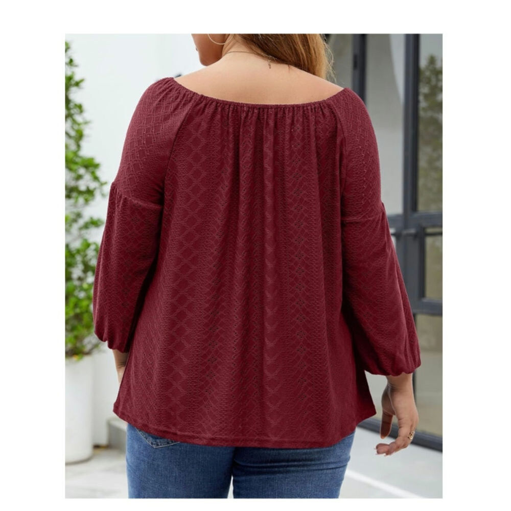 Plus Size Tops Women SZ 3X Long Puff Sleeve Embroidery Peplum Casual Blouse - Picture 5 of 8
